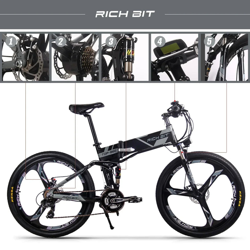 Richbit RT-860 1000WMountain Beach Electric Bike 26 Inch 48V17Ah Lithium Battery High Quality Outdoor Folding Electric Bike AXSSIBLZ