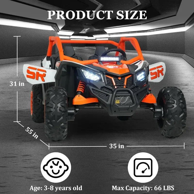 24V 7AH 2 Seater Power 25" 4WD Largre Kids' Electric Vehicles with Remote Control UTV Ride EVA Tires, Spring Absorbers, Orange AXSSIBLZ