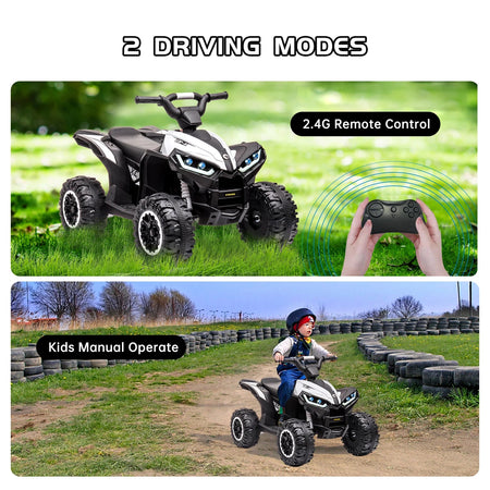 12V Kids Ride On ATV, Electric Battery, Powered Four Wheeler with Music, Led Lights, Soft Start, USB Port, and Treaded Tires AXSSIBLZ