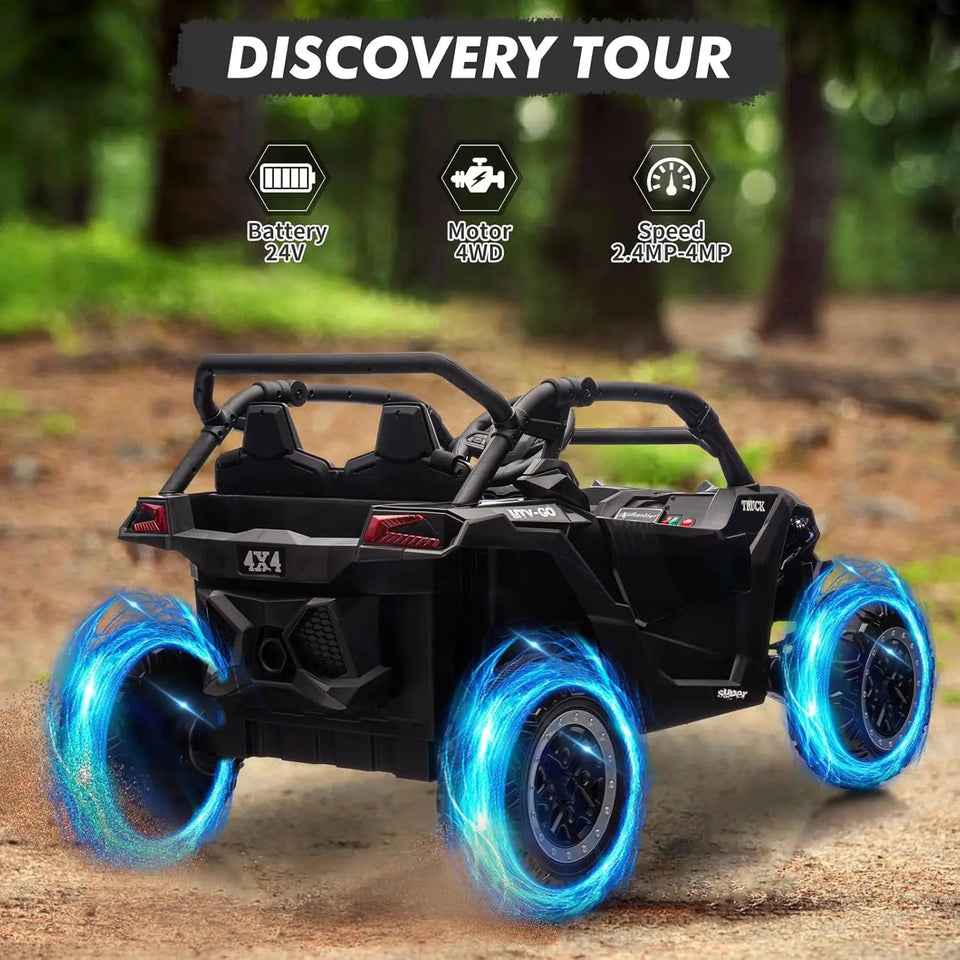 24V Ride On Car For Kids, 4WD Electric Vehicle With Remote Control, 2 Seater, LED Lights, Four-Wheel Shock Absorption, 3 Speeds AXSSIBLZ