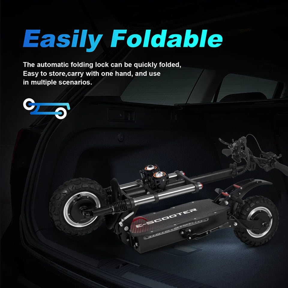 50Mph Fast Electric Scooter with Seat for Adults Load 440lbs 6000W Powerful Dual Motor Hydraulic Suspension Electric Scooter AXSSIBLZ