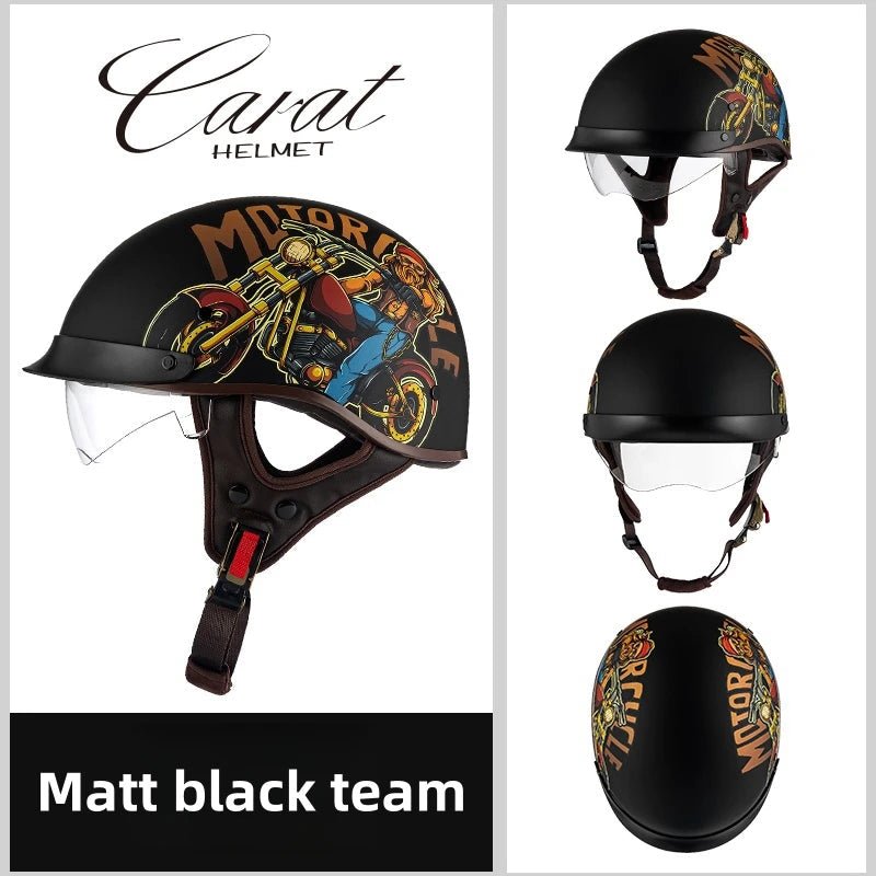 Leather Retro Motorcycle Half-Covered Helmet Comfortable Lightweight Men Portable Helmet snow Skiing Helmets with Goggles cover AXSSIBLZ
