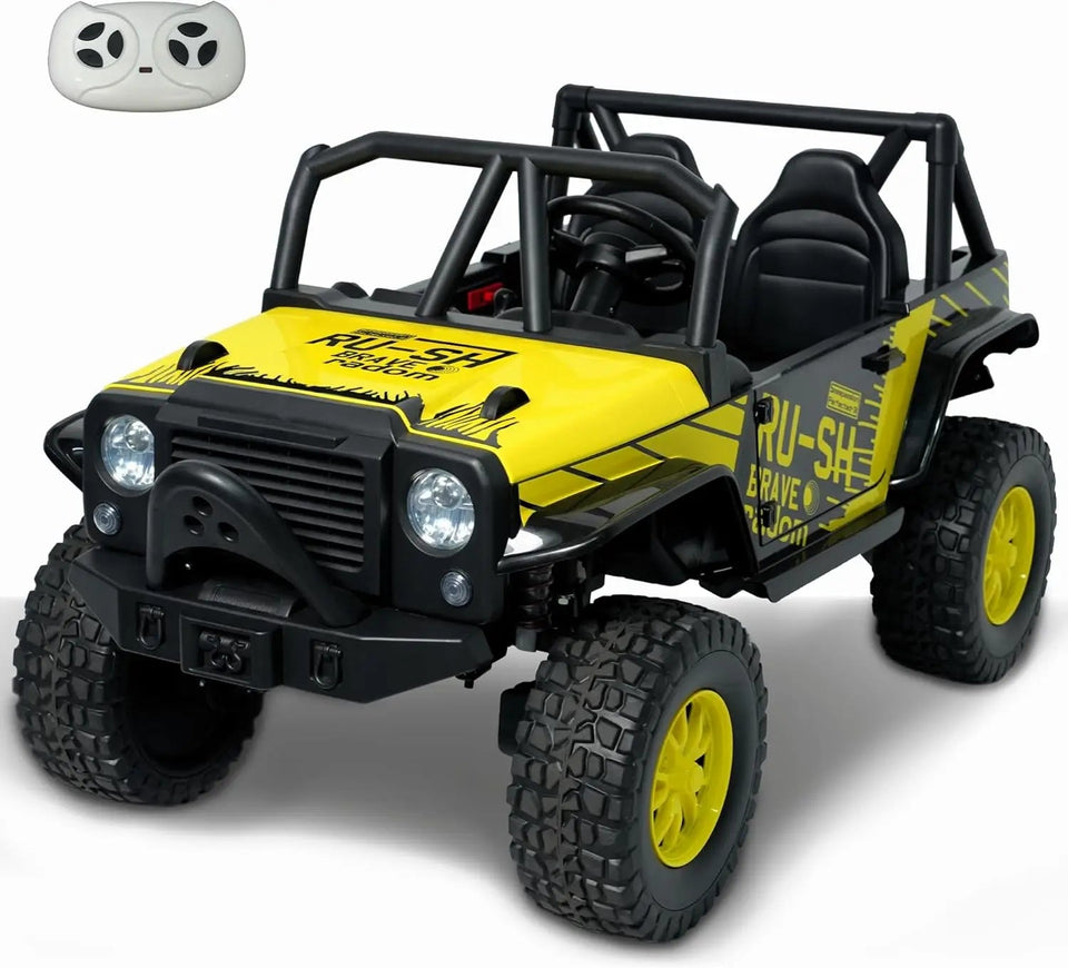 24V 5AH 2 Seater Power Wheels 4WD Kids' Electric Vehicles UTV Ride On Car Spring Absorbers, Wireless Bluetooth (Bright Yellow) AXSSIBLZ
