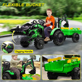 3 in 1 Ride on Tractor, Excavator & Bulldozer, 24V Electric Vehicle w/Trailer, Shovel Bucket, Digger, Remote Control, EVA Tires AXSSIBLZ