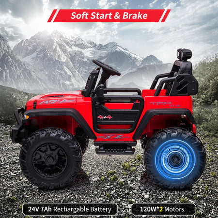 2 Seats Battery Powered Electric Truck with Remote Control, 24V Kids Ride on Toy with 20inch Extra Width Seat for 3-8 Years Kids AXSSIBLZ