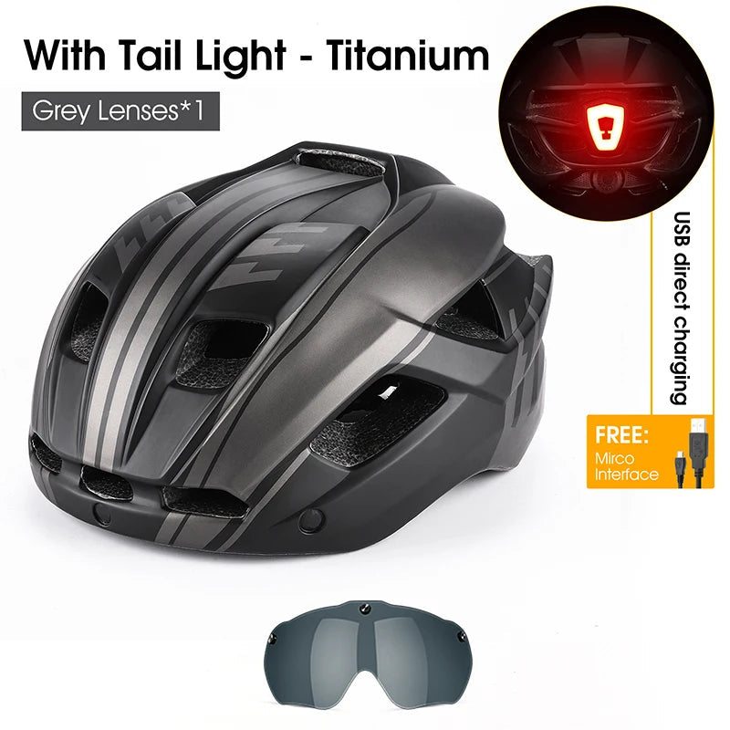 WEST BIKING Integrated Ultralight Bike Helmet With Taillight Goggle Men Women Cycling Safety Hat MTB Road Bike Motorcycle Helmet AXSSIBLZ