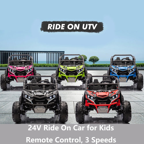 24V Ride On Car For Kids, 4WD Electric Vehicle With Remote Control, 2 Seater, LED Lights, Four-Wheel Shock Absorption, 3 Speeds AXSSIBLZ