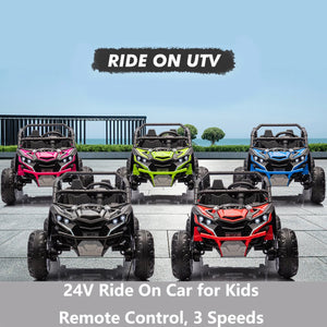 24V Ride On Car For Kids, 4WD Electric Vehicle With Remote Control, 2 Seater, LED Lights, Four-Wheel Shock Absorption, 3 Speeds AXSSIBLZ