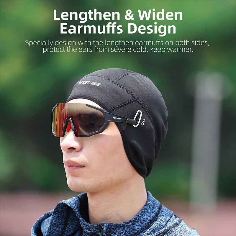 WEST BIKING Winter Fleece Cycling Cap Windproof Thermal Skull Cap Helmet Liner Running Skiing Motocycle Riding Men MTB Bike Hat AXSSIBLZ