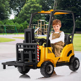 12V Kids Ride on Forklift Car with Tent, Electric Ride On Construction Car with RC, Liftable Fork and Pallet, 2 Speeds, Music, U AXSSIBLZ