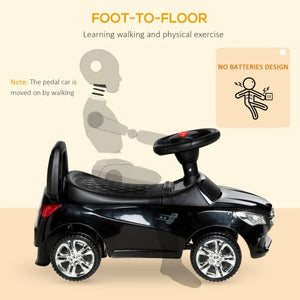 Kids Ride On Push Car, Foot-to-Floor Walking Sliding Toy Car for Toddler with Working Horn, Music, Headlights and Storage, Black AXSSIBLZ