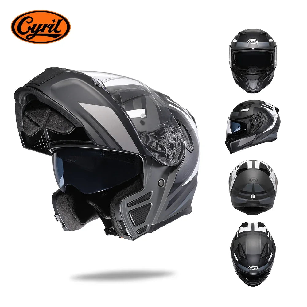 Full Face Motorcycle Helmet with Dual Visor Cyril Flip-up Motorcycle Helmet with Bluetooth Slot For Adult DOT Approved Helmet AXSSIBLZ
