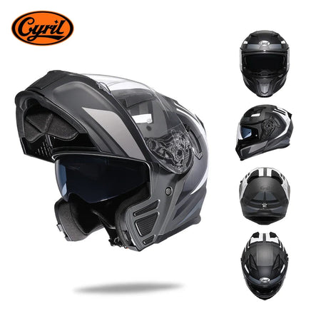 Full Face Motorcycle Helmet with Dual Visor Cyril Flip-up Motorcycle Helmet with Bluetooth Slot For Adult DOT Approved Helmet AXSSIBLZ