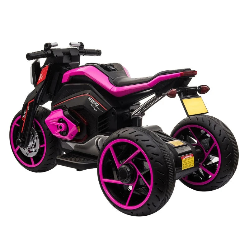 12V Three-wheel Ride On Motorcycle, Kids Electric Motorbike with Horns, LED Lights, Gift for Kids 3-8 Years,Rosy AXSSIBLZ