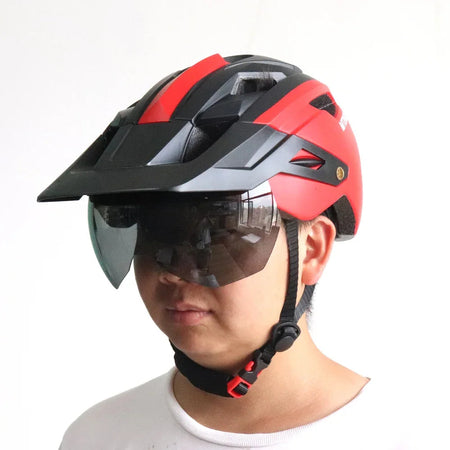 Bike Helmet With Sun Goggle Visor Men Bicycle Helmet Sunglasses Shield Road MTB Cycling Helmets AXSSIBLZ