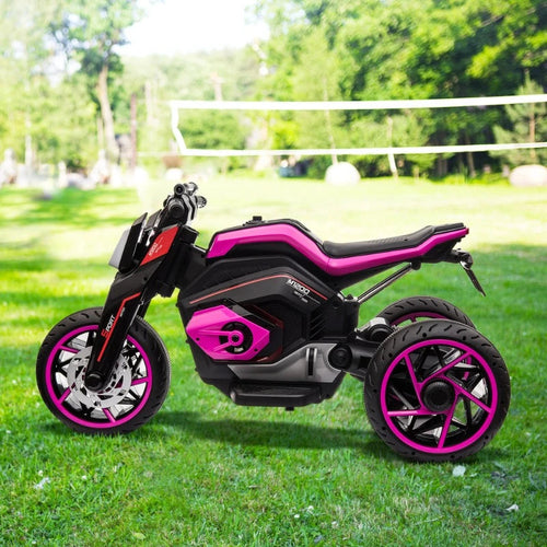 12V Three-wheel Ride On Motorcycle, Kids Electric Motorbike with Horns, LED Lights, Gift for Kids 3-8 Years,Rosy AXSSIBLZ