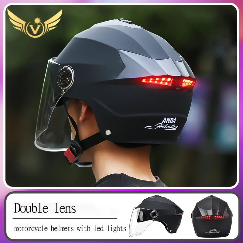 Motorcycle Helmets With Led Lights Moped Helmet Electric Scooter for Men Women With Double Visor Rechargeable Bicycle Light Bike AXSSIBLZ