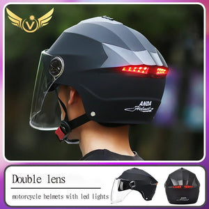 Motorcycle Helmets With Led Lights Moped Helmet Electric Scooter for Men Women With Double Visor Rechargeable Bicycle Light Bike AXSSIBLZ