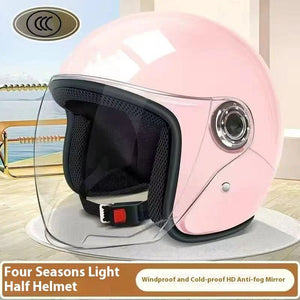 Electric Motorcycle Helmet Motor Car Scooter Bike Men Woman Open Face Half Helmet Anti-UV Safety Hat Bicycle Cap with Goggles AXSSIBLZ