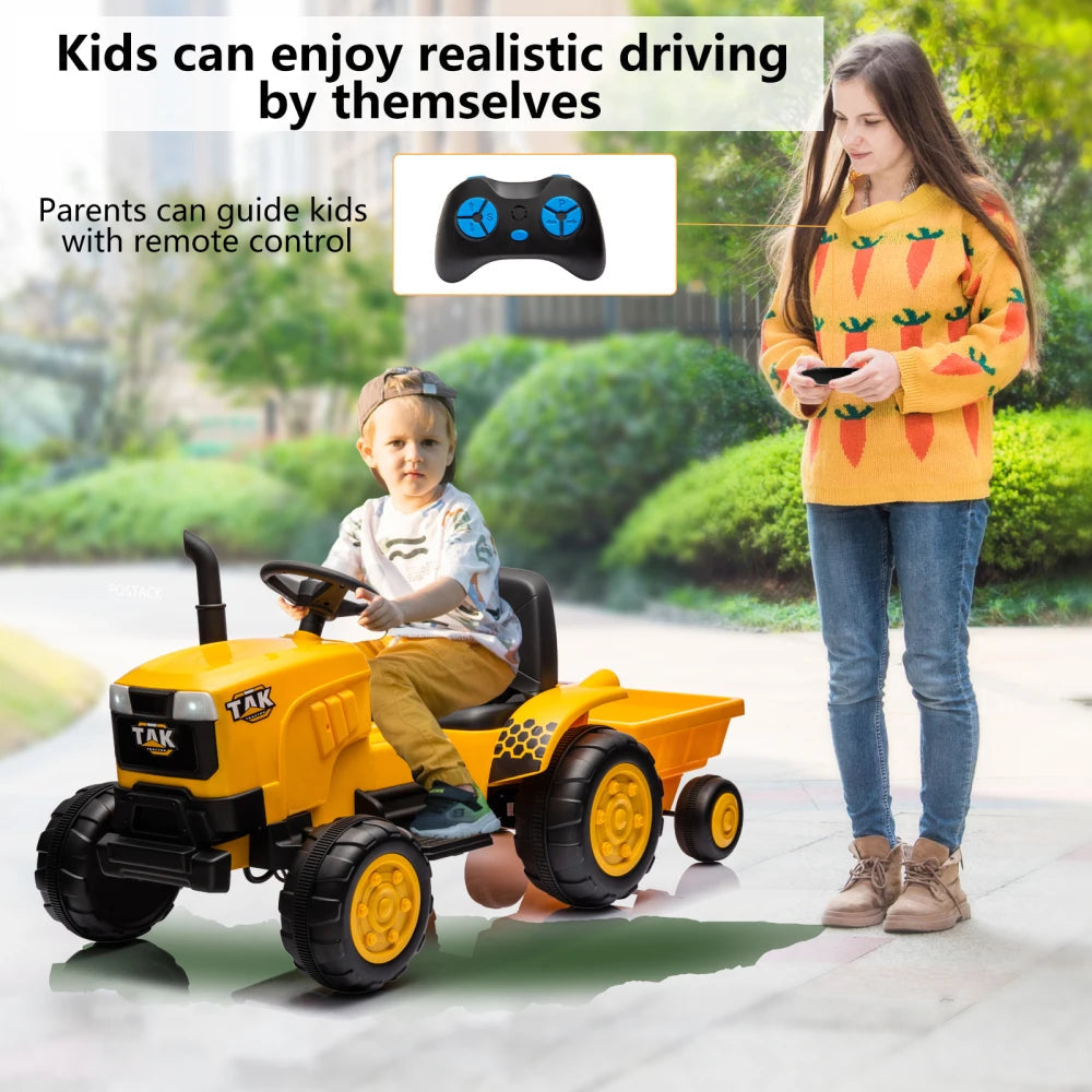 12V Kids Ride on Tractor Electric Excavator Battery Powered Motorized Car for Kids Ages 3-6, with , Detachable Trailer AXSSIBLZ