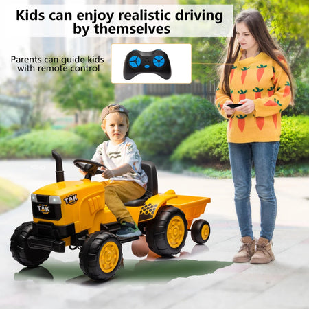 12V Kids Ride on Tractor Electric Excavator Battery Powered Motorized Car for Kids Ages 3-6, with , Detachable Trailer AXSSIBLZ