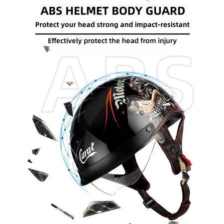 Leather Retro Motorcycle Half-Covered Helmet Comfortable Lightweight Men Portable Helmet snow Skiing Helmets with Goggles cover AXSSIBLZ