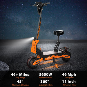 Electric Scooter For Adults 5600W Dual Motor 60V27AH Folding E-Scooter With Adjustable Seat 50MPH 11'' Off-Road Tires Escooter AXSSIBLZ