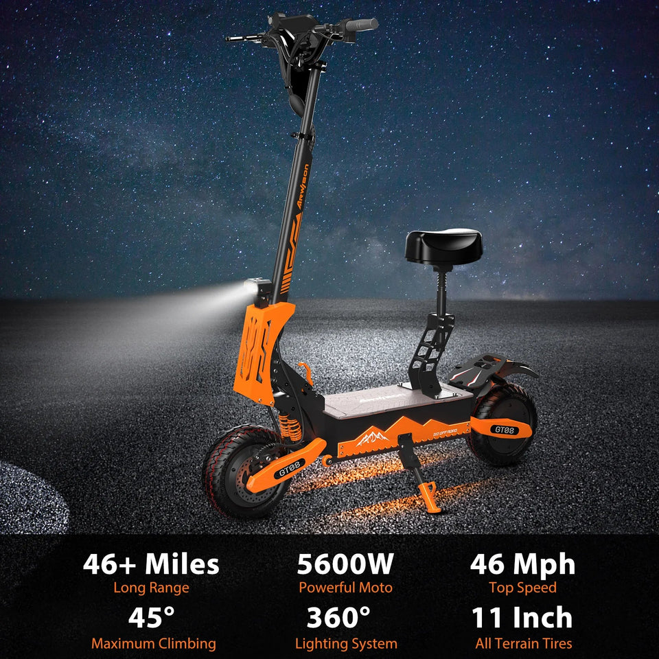 Electric Scooter For Adults 5600W Dual Motor 60V27AH Folding E-Scooter With Adjustable Seat 50MPH 11'' Off-Road Tires Escooter AXSSIBLZ