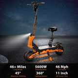 Electric Scooter For Adults 5600W Dual Motor 60V27AH Folding E-Scooter With Adjustable Seat 50MPH 11'' Off-Road Tires Escooter AXSSIBLZ