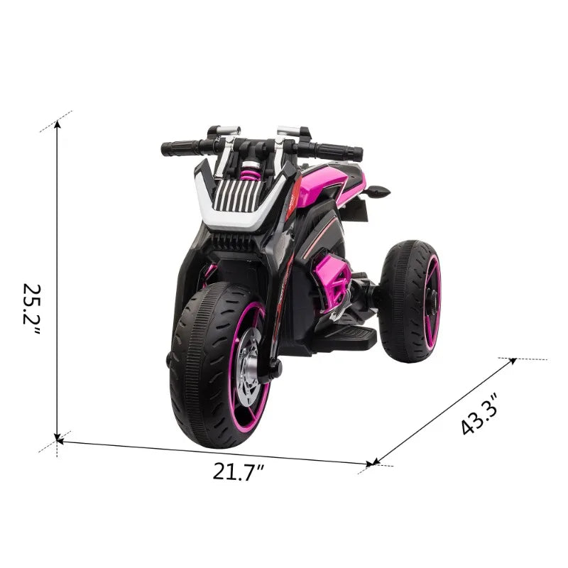 12V Three-wheel Ride On Motorcycle, Kids Electric Motorbike with Horns, LED Lights, Gift for Kids 3-8 Years,Rosy AXSSIBLZ