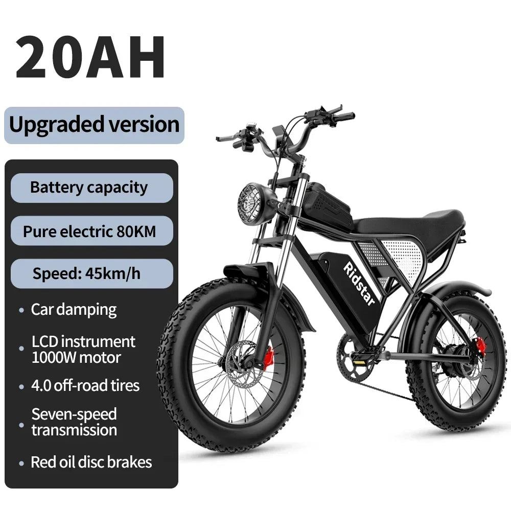 Ridstar Q20 Discount Electric Bike 2000W 52V 40AH Waterproof Powerful Dual Motors 20*4.0 Fat Tires for Mountain Ebike Adults AXSSIBLZ