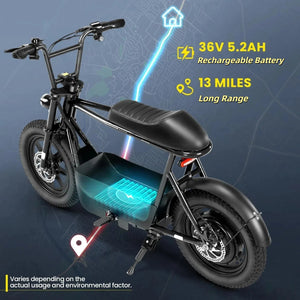 Peak 819W Electric Scooters with Seat for Adults, 16" Fat Tire for All-Terrain, Commuter Ebike for Teens, with Carry Basket AXSSIBLZ