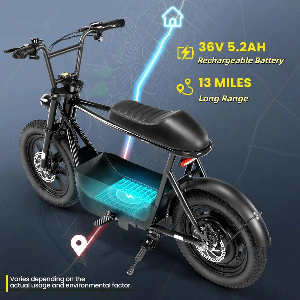 Peak 819W Electric Scooters with Seat for Adults, 16" Fat Tire for All-Terrain, Commuter Ebike for Teens, with Carry Basket AXSSIBLZ