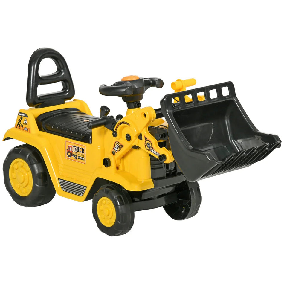 Ride On Excavator with Under Seat Storage, Sit and Scoot Construction Toy with Horn, Front Loader Shovel, for Sand and Snow AXSSIBLZ
