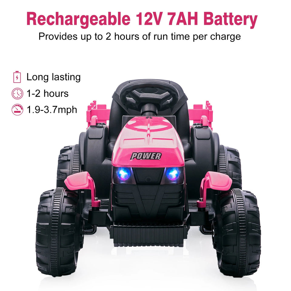 Kids Ride On Tractor with Trailer 12V Battery Powered Electric Kids Car Vehicle Toys with Dual Motors,Remote Control,LED Lights AXSSIBLZ
