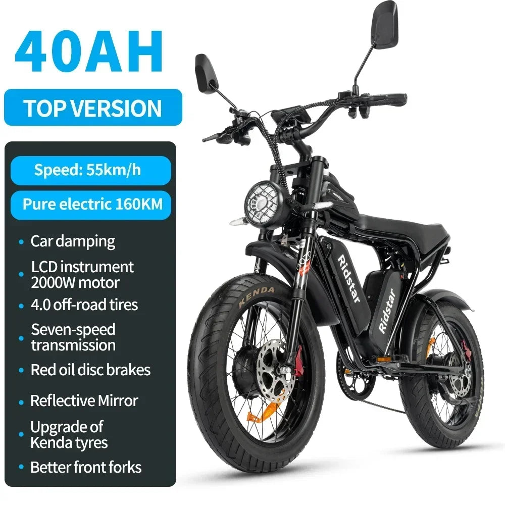 Ridstar Q20 Discount Electric Bike 2000W 52V 40AH Waterproof Powerful Dual Motors 20*4.0 Fat Tires for Mountain Ebike Adults AXSSIBLZ