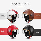Four Season Universal Classic Retro Leather Electric Bike Motorcycle Helmet Harley Helmet Scooter Men'S And Women'S Half Helmets AXSSIBLZ