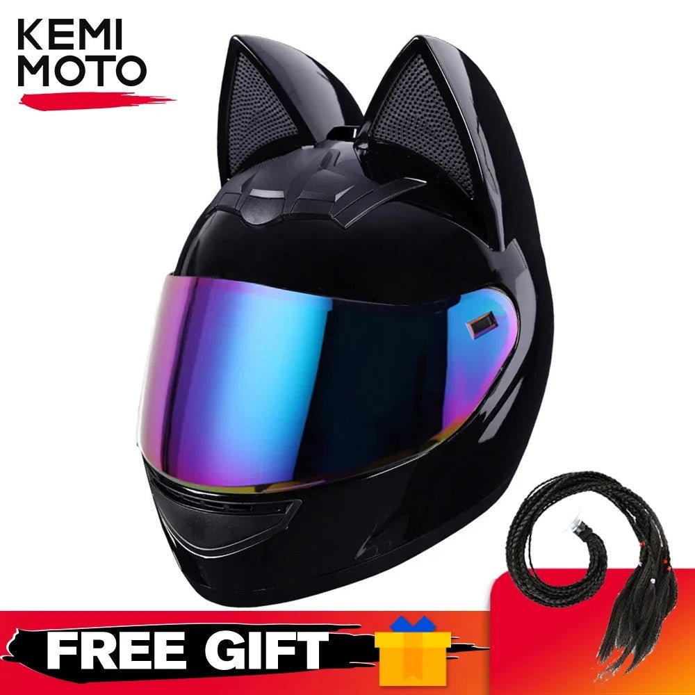 Motorcycle Helmet Detachable Full Face DOT Certification Safety Cat Ears Moto Helmets For Women Breathable Soft Comfort Lining AXSSIBLZ
