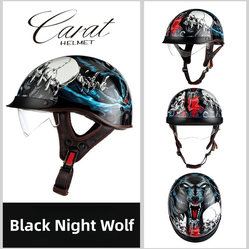 Leather Retro Motorcycle Half-Covered Helmet Comfortable Lightweight Men Portable Helmet snow Skiing Helmets with Goggles cover AXSSIBLZ