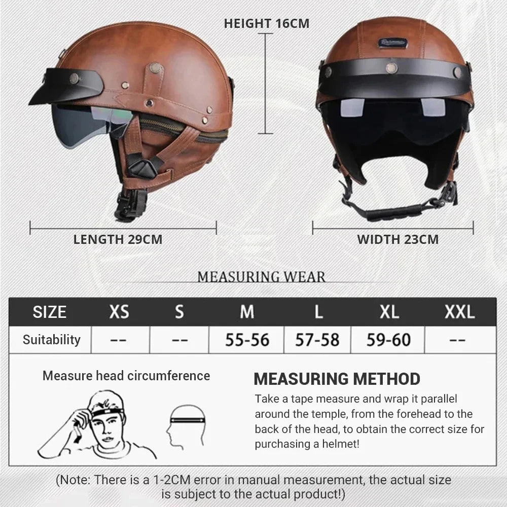 Motorcycle Helmet Retro PU Four Fashion Helmet Ride Half Scooter Helmet Motorcycle For Men And Women AXSSIBLZ