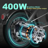 400W motor adult electric bicycle, foldable with seat and basket, 14 inch 48V 10.4Ah detachable battery, 22 mile range 20MPH AXSSIBLZ