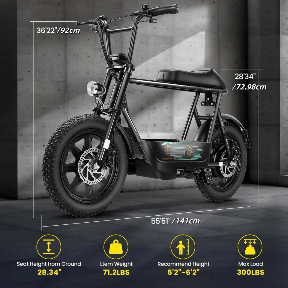 Peak 819W Electric Scooters with Seat for Adults, 16" Fat Tire for All-Terrain, Commuter Ebike for Teens, with Carry Basket AXSSIBLZ