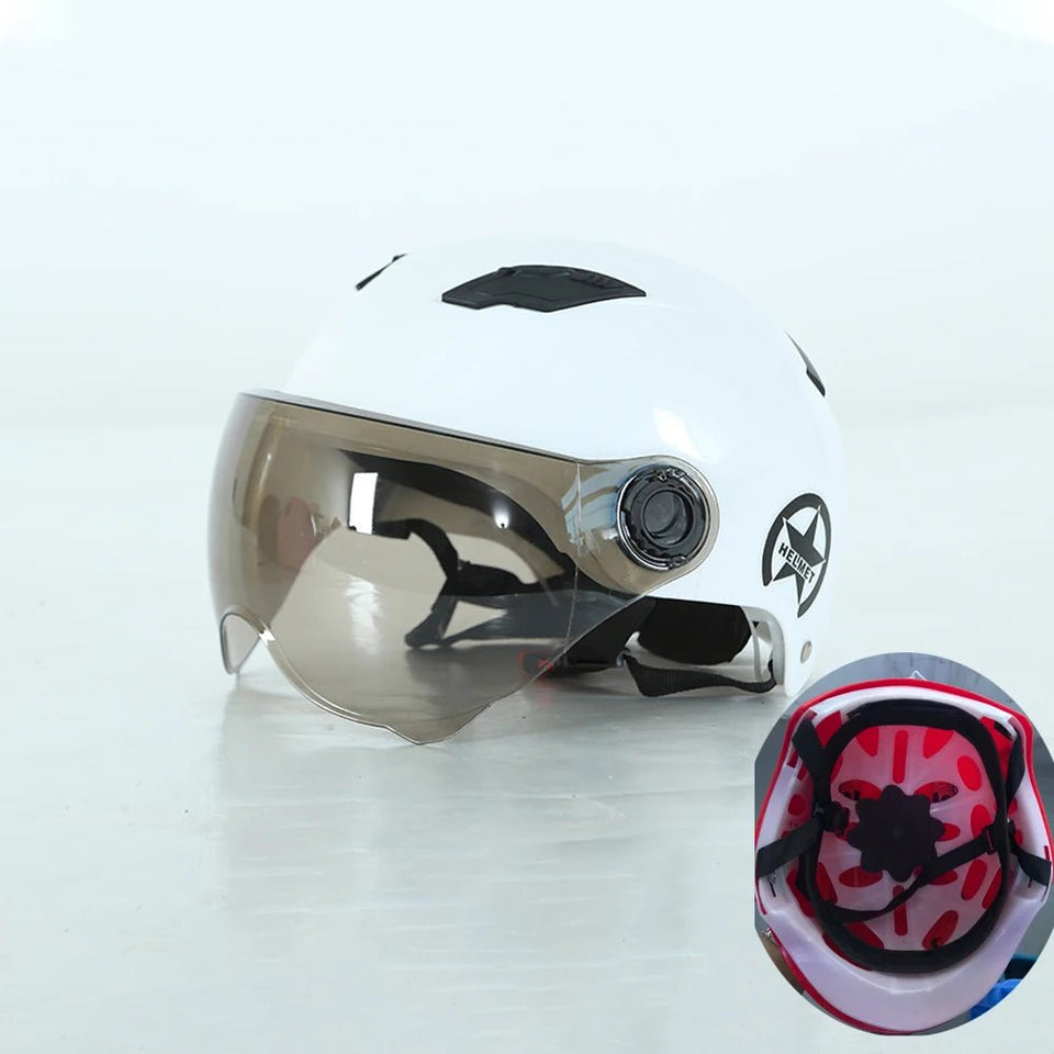 Men Motorcycle Helmet,Woman Electric Motor Car Scooter Bike Open Face Half Helmet,Anti-UV Safety Hat Bicycle Cap with Goggles AXSSIBLZ