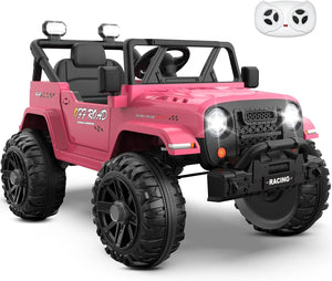 12V Ride On Truck Car with Remote Control, Kids Electric Vehicles with Bluetooth Music, Horn, 3 Speeds, 4 LED Lights, Soft Start AXSSIBLZ