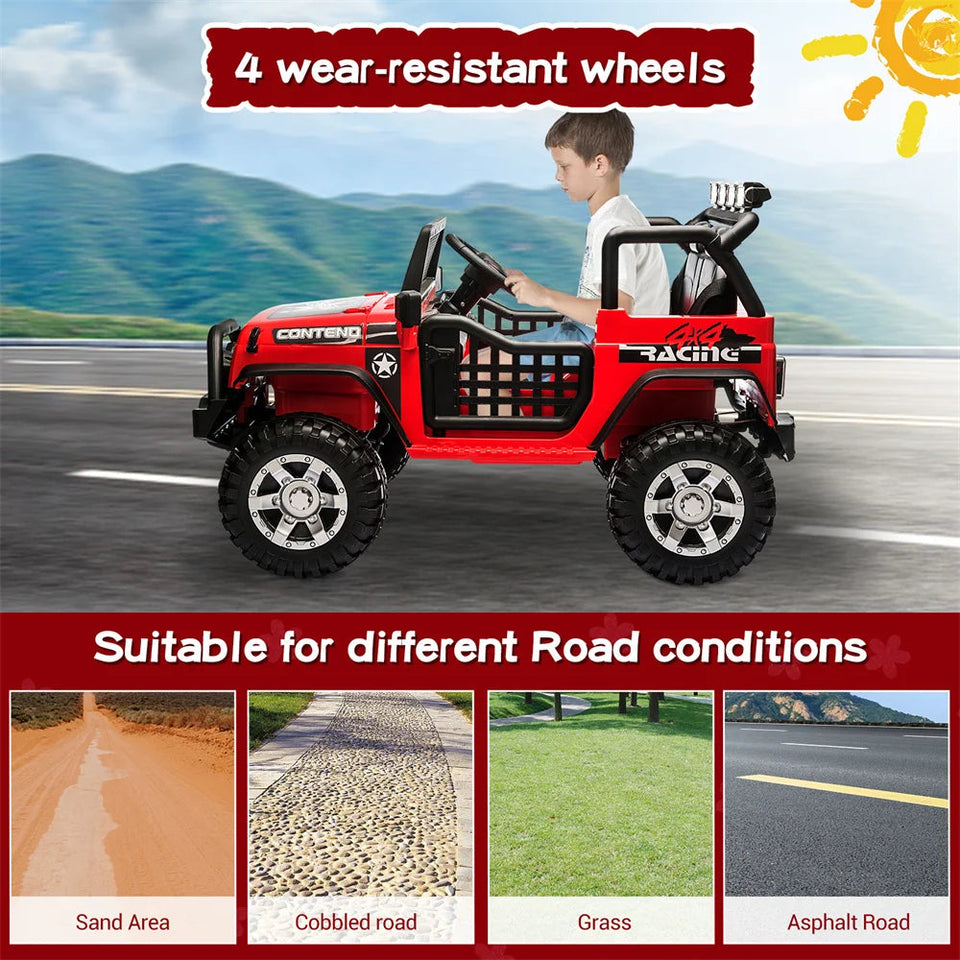 12V Battery Powered  Ride On Car 2 Seater kids Electric Vehicle Toy Truck w/Remote Control Equipped with Music AXSSIBLZ