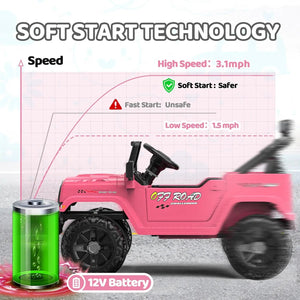 12V Ride On Truck Car with Remote Control, Kids Electric Vehicles with Bluetooth Music, Horn, 3 Speeds, 4 LED Lights, Soft Start AXSSIBLZ