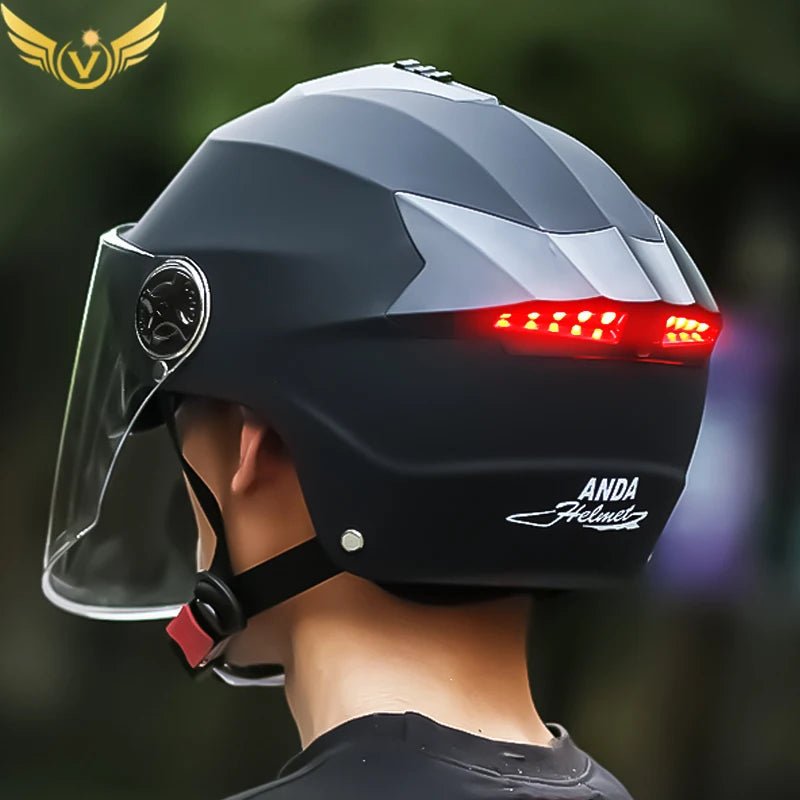 Motorcycle Helmets With Led Lights Moped Helmet Electric Scooter for Men Women With Double Visor Rechargeable Bicycle Light Bike AXSSIBLZ