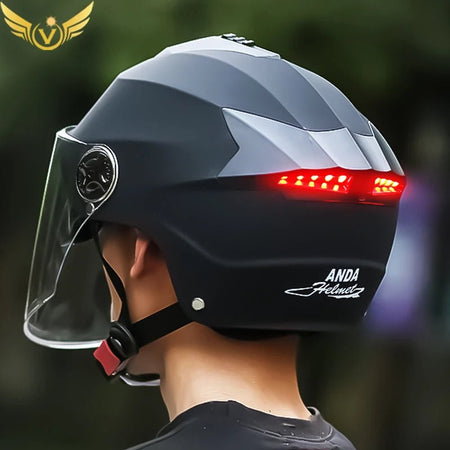 Motorcycle Helmets With Led Lights Moped Helmet Electric Scooter for Men Women With Double Visor Rechargeable Bicycle Light Bike AXSSIBLZ