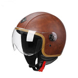 Four Season Universal Classic Retro Leather Electric Bike Motorcycle Helmet Harley Helmet Scooter Men'S And Women'S Half Helmets AXSSIBLZ