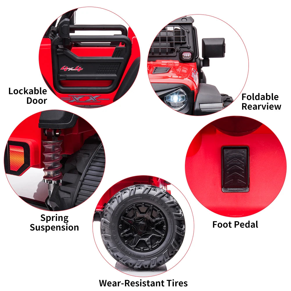 2 Seats Battery Powered Electric Truck with Remote Control, 24V Kids Ride on Toy with 20inch Extra Width Seat for 3-8 Years Kids AXSSIBLZ